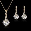 Women Water Drop Pendant Square Rhinestone Ear Stud Earrings Necklace Lady Jewelry Set
