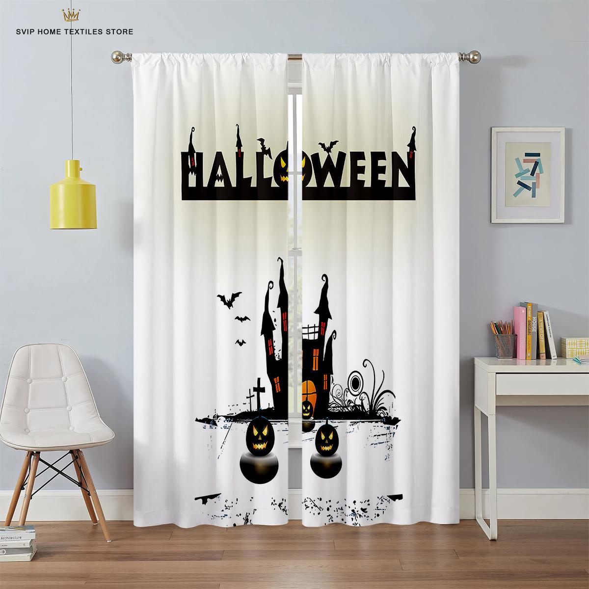

Декоративные шторы на Хэллоуин для детской комнаты, узор с ужасной тыквой, милый мультяшный, праздничное украшение, подарки для вечеринки, 2 шт. W50X130H(CM)X2PCS&Rod pocket