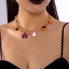 Gothic Punk Halloween Metal Chain Necklace For Women Men Vintage Black Spider Bat Pumpkin Ghost Clavicle Choker Festival Jewelry