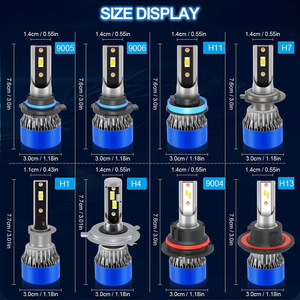 Roadsun 2pcs 9005/HB3 9006/HB4 9007 H1 H4 H7 H11 H13 Bulbs High&Low Lamps 25000LM 150W LED Bulbs CSP Chips With Cooling Fan