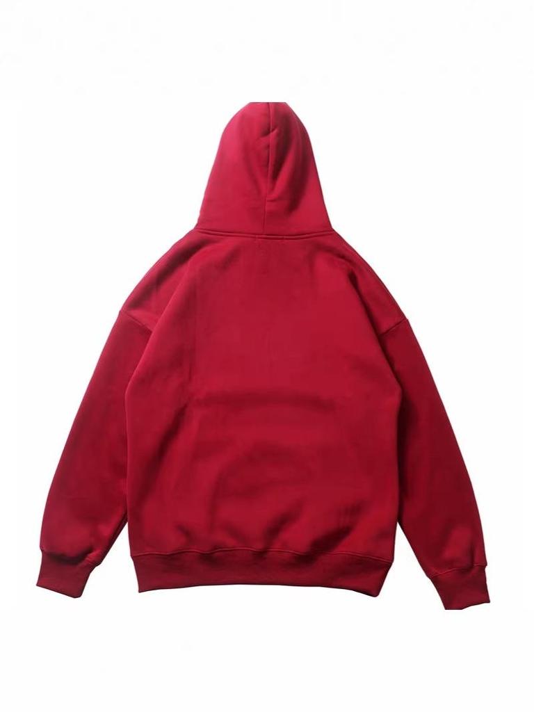 Chen Weiting Wine Red Fleece-Lined Cotton Hoodie with Letter Print
