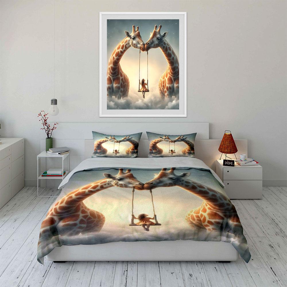 Ensemble de décoration balançoire girafe fantastique Housse de couette douce et confortable Ensemble de literie Comprend 1*Housse de couette & 2*Taies d'oreiller, Cadeau