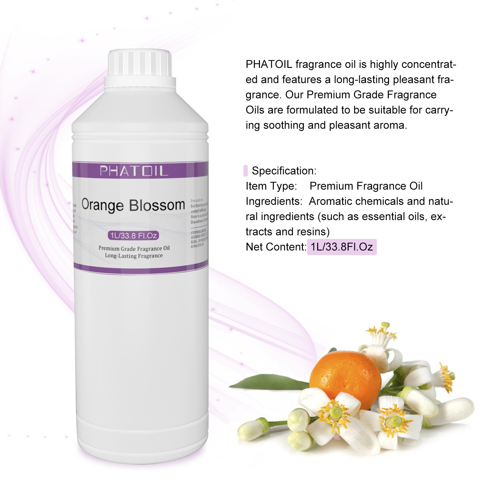 

PHATOIL 1000 мл/33,8 жидких унций Ароматические масла для диффузоров, изготовления свечей, парфюмерии своими руками, освежителей воздуха, идеально подходят для домашнего офиса в автомобиле Orange Blossom