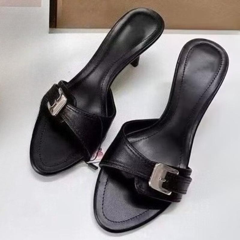 

Мода 2025 Лето Женские Туфли на Высоком Каблуке Украшение Ремешком с Пряжкой Уличные С Открытым Носком Слипоны На Шпильке Элегантные Женские Мюли Сандалии 35 чёрный
