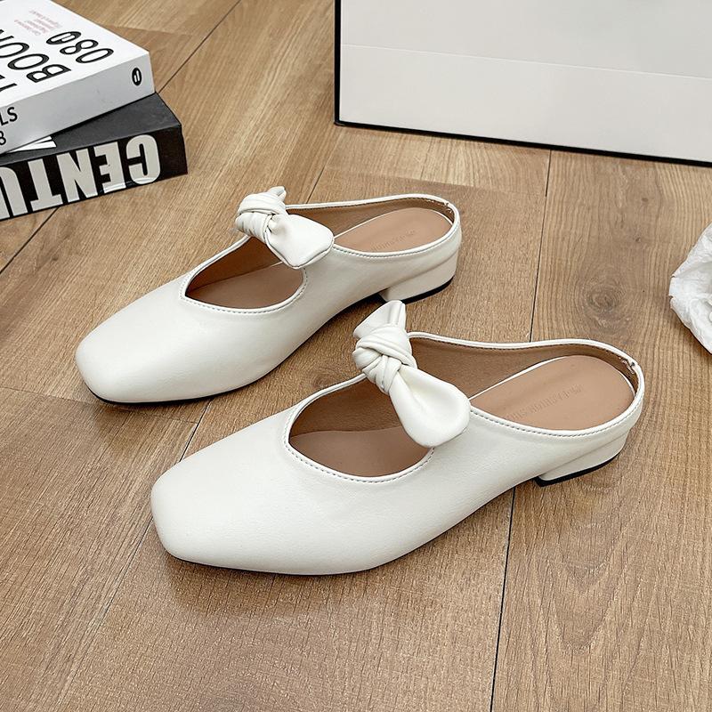 

Премиальные туфли Мэри Джейн с бантом женские с цветком надписью с открытым мыском квадратным каблуком шлепанцы удобные прохладные шлепанцы 40