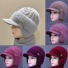 Knitted Earflap Hat For Seniors With Rhinestone Bow Decor For Autumn Winter