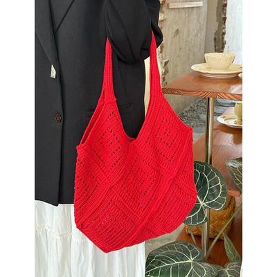 New Handmade Hollow Knitted Bag Women's Large-capacity Seaside Vacation Shoulder Bag Casual Versatile Commuter Tote Bag