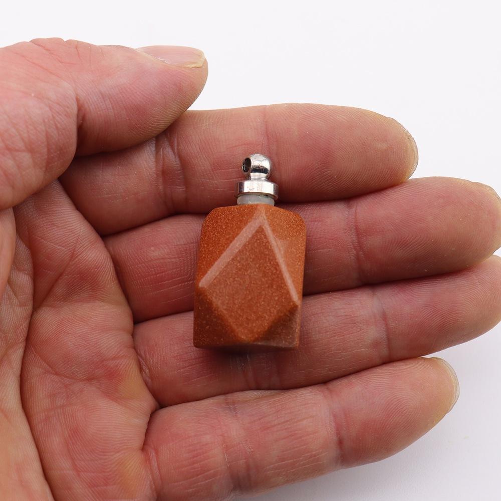 Natural Crystal Rough Stone Polyhedral Perfume Bottle Pendant Rough Stone Polished Crystal Essential Oil Bottle Necklace N769