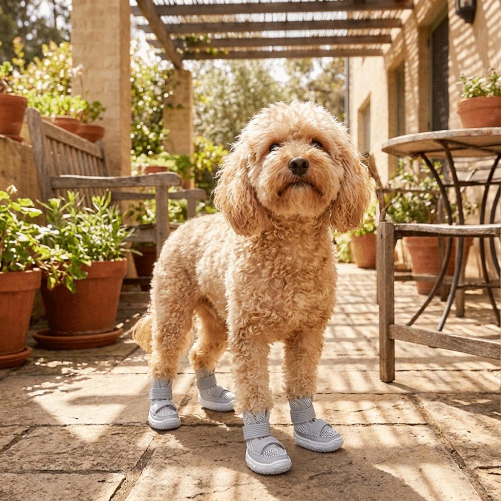 4PCS/SET Comfortable Pet Sandals Adjustable Dog Mesh Shoes Anti Slip Dog Shoes  All Seasons