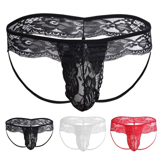 Men Underpants Hollow Out Lace Thin Low-waist Jockstraps Pouch Male Panties Gay Men Nightclub Performance
