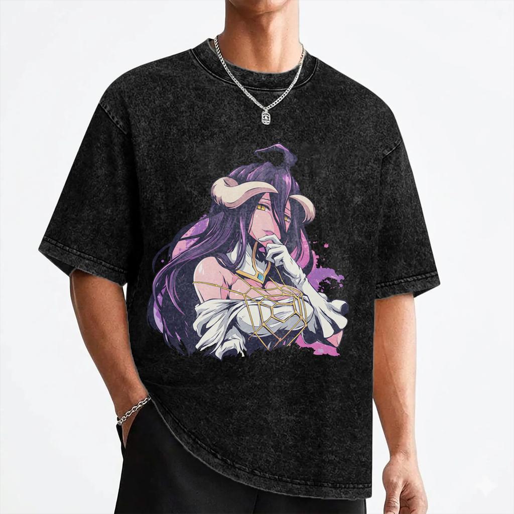 Albedo Japanese Anime T Shirts Washed Cotton Harajuku T-Shirts Novelty Men Women Streetwear Graphic Tops Tees