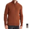 Men's Quarter Zip Up Sweater Cable Knit Sweater Mock Neck Polo Sweater for Men Warm Soft Casual Pullover Sweater with Ribbing Edge for Fall Winter