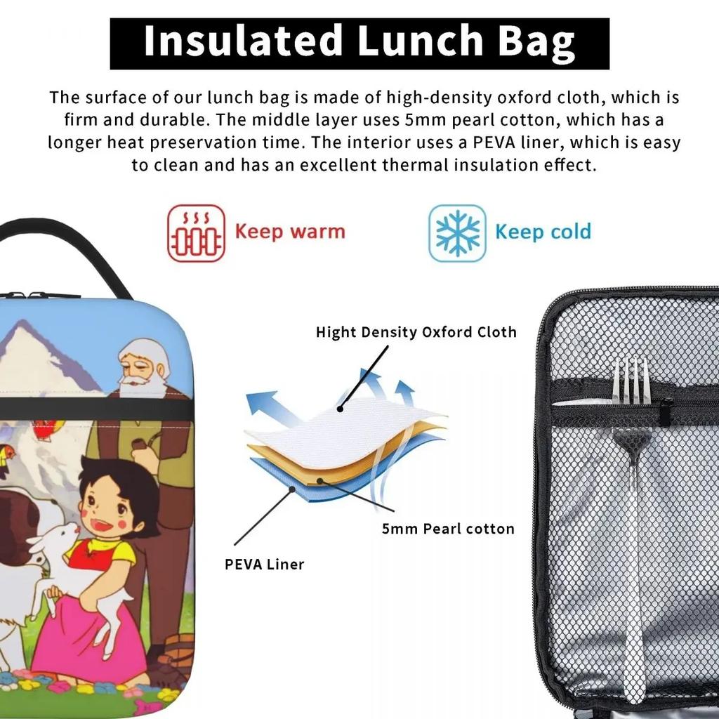 Custom Heidi Peter And Grandpa Together Lunch Bag Men Women Cooler Thermal Insulated Lunch Boxes for Student School