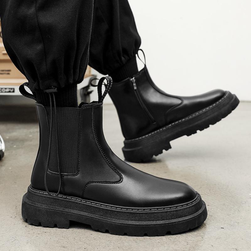 Fashion 2024 Split Leather Chelsea Boots for Men Platform Ankle Boots Male Thick Bottom Motorcycle Boots Spring Mens Chunky Casual Shoes