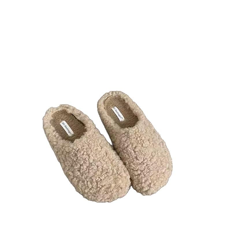 2025 Autumn and Winter New Retro Lamb Wool Plush Slippers Female Bag Head Drag Fairy Wind Lazy Cotton Slippers