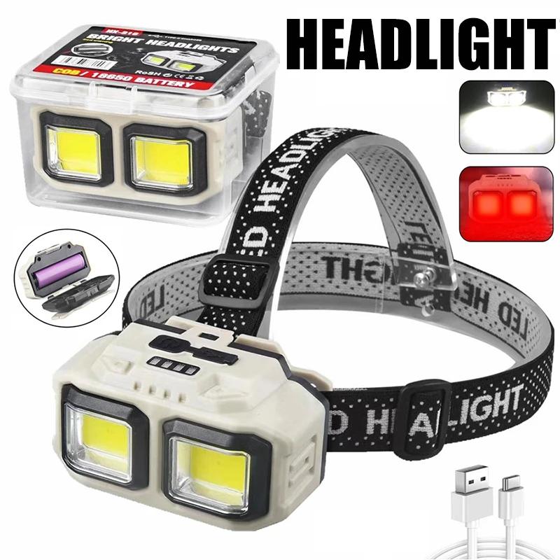 Induktions-LED-Stirnlampe - Wiederaufladbar, 5 Modi LED, Wasserdichte Stirnlampe für Camping/Angeln/Notfall (Bewegungssensor & Rotes Licht)