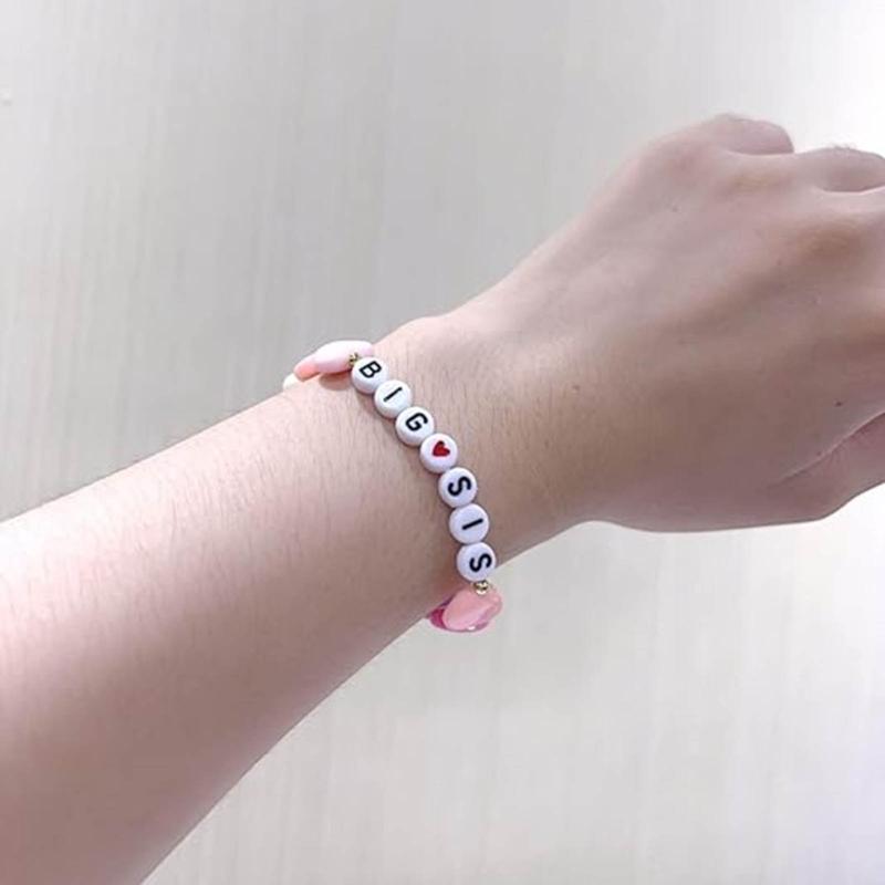 2Pcs Colorful Bead Sister Handchain Set Lettered Bangles Handcrafted Heart Bracelets for Siblings Friendship Bangle