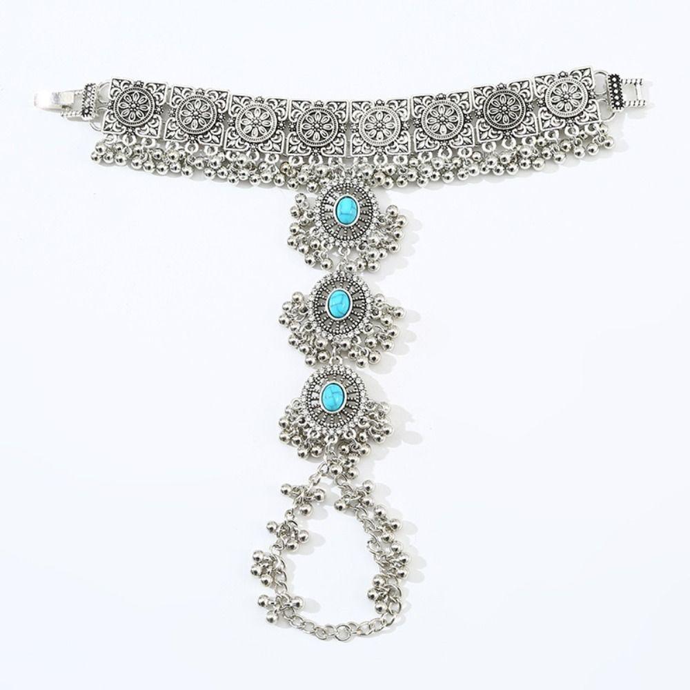 Retro Crystal Hand Chain Ring Irregular Tassels Bangle Exquisite Ethnic Style Bracelet  Couple