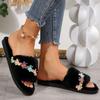 Fashion Embroidery Buttery Fur Slippers for Women Black Faux Fur Cotton Slippers Woman Winter 2025 Indoor Slip On Flat Heel Slides Mujer