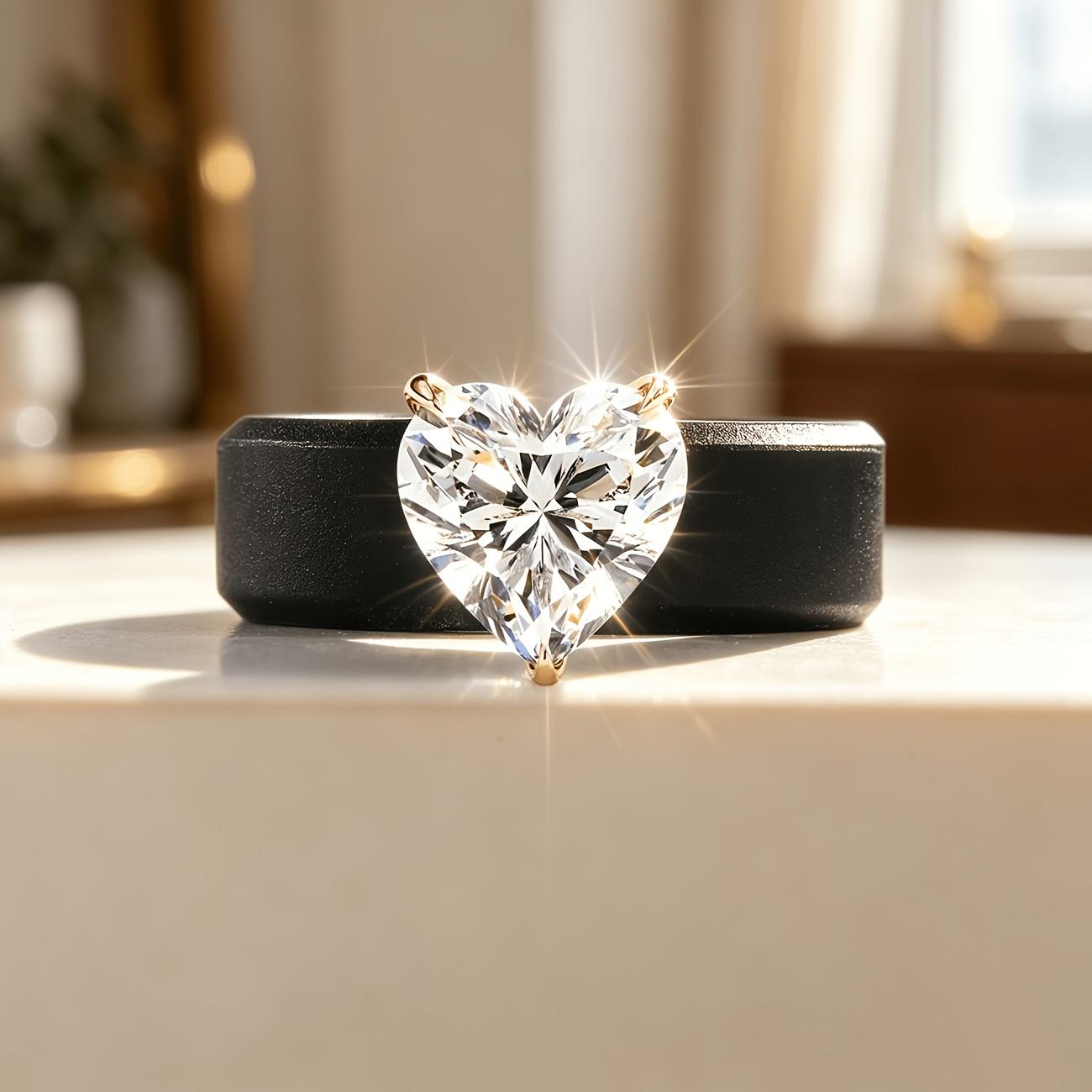 Bague en Silicone Noir Cool avec Grand Cœur Solitaire en Zircon Cubique, Légère Anti-rayures Empilable Cadeau Saint-Valentin Anniversaire 7 white