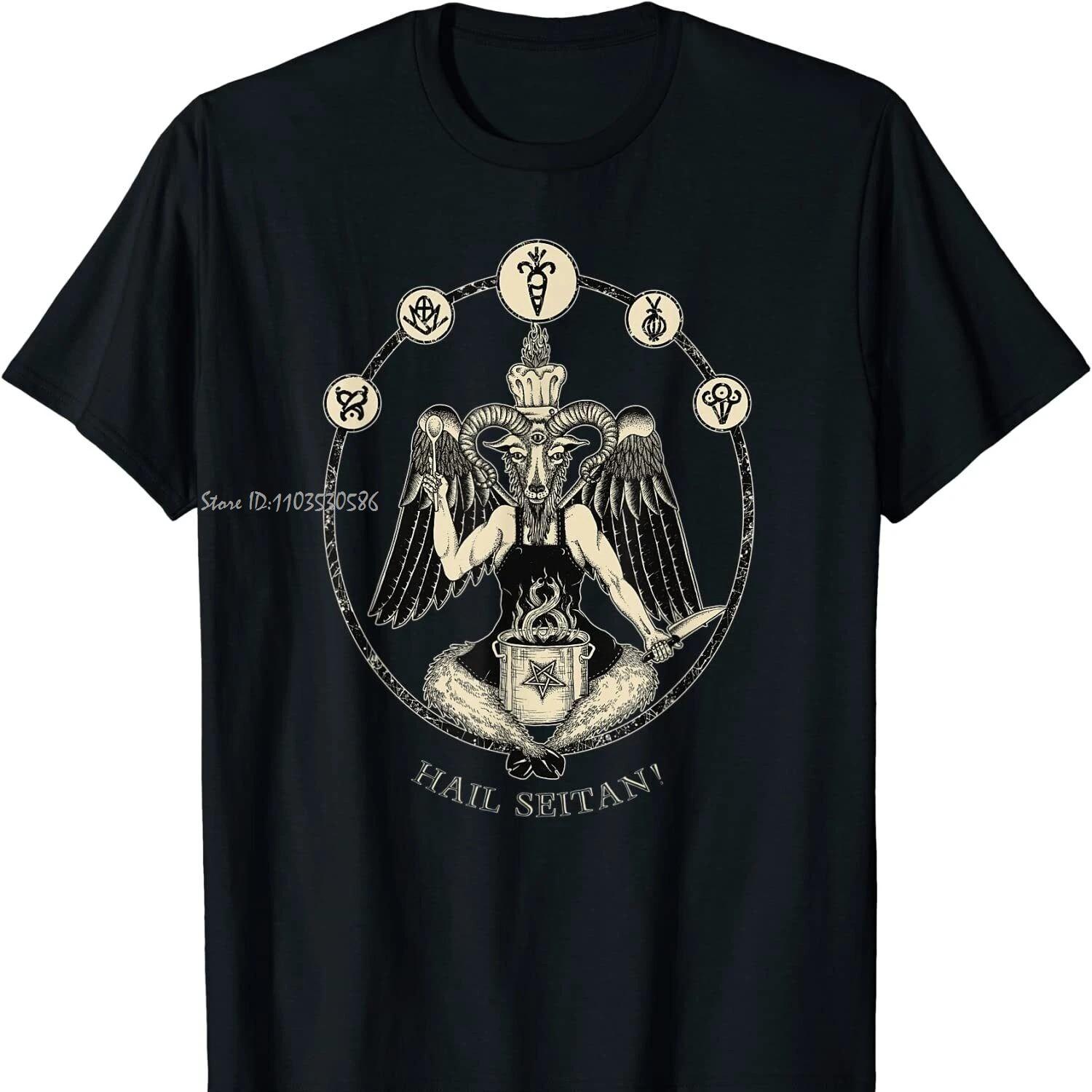 

Hail Seitan! Occult Vegan Chef Baphomet Illustrated Oversized T-shirt New Cotton Tshirt O-Neck Unisex Tops Tees Men s Clothin... 5XL різнокольоровий