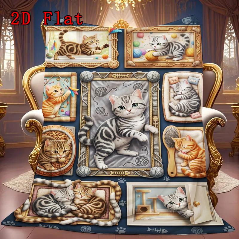 Cat Frames Collection 2D Flat Pattern Flannel Blanket, High Quality All Seasons, Home Decor, Warmth and Comfort, Perfect for Christmas Gifts.