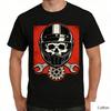Vintage Skelett Rennfahrer Grafik T-Shirt, Baumwolle Rundhals Kurzarm T-Shirt, Helm Schraubenschlüssel Druck Unisex Oberteil