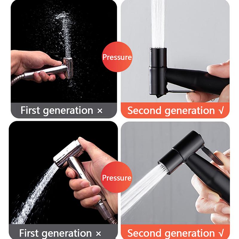 Black Stainless Steel Handheld Bidet Sprayer Set for Toilet Premium Pressurized Bathroom Shower Head with Spring Hose & Valve