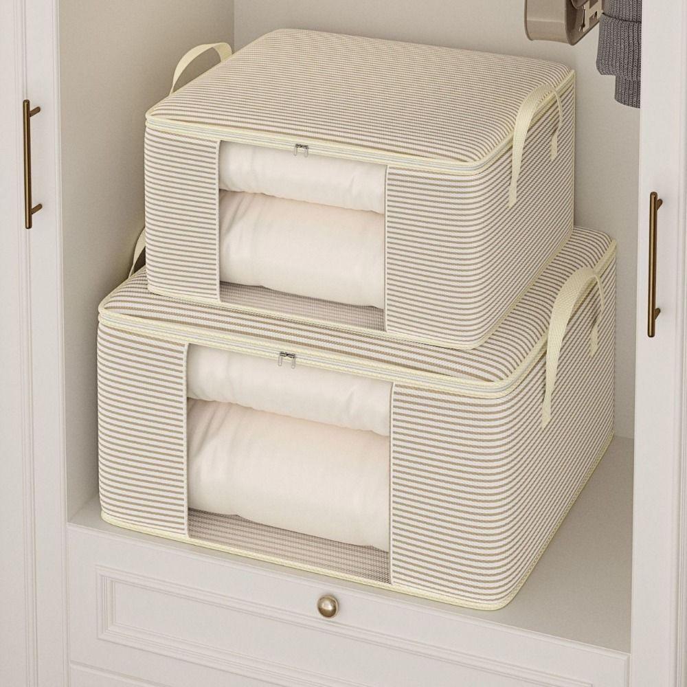 Large Capacity Striped Visible Storage Bag Non-Woven Fabric Quilt Storage Box Quilt Storage