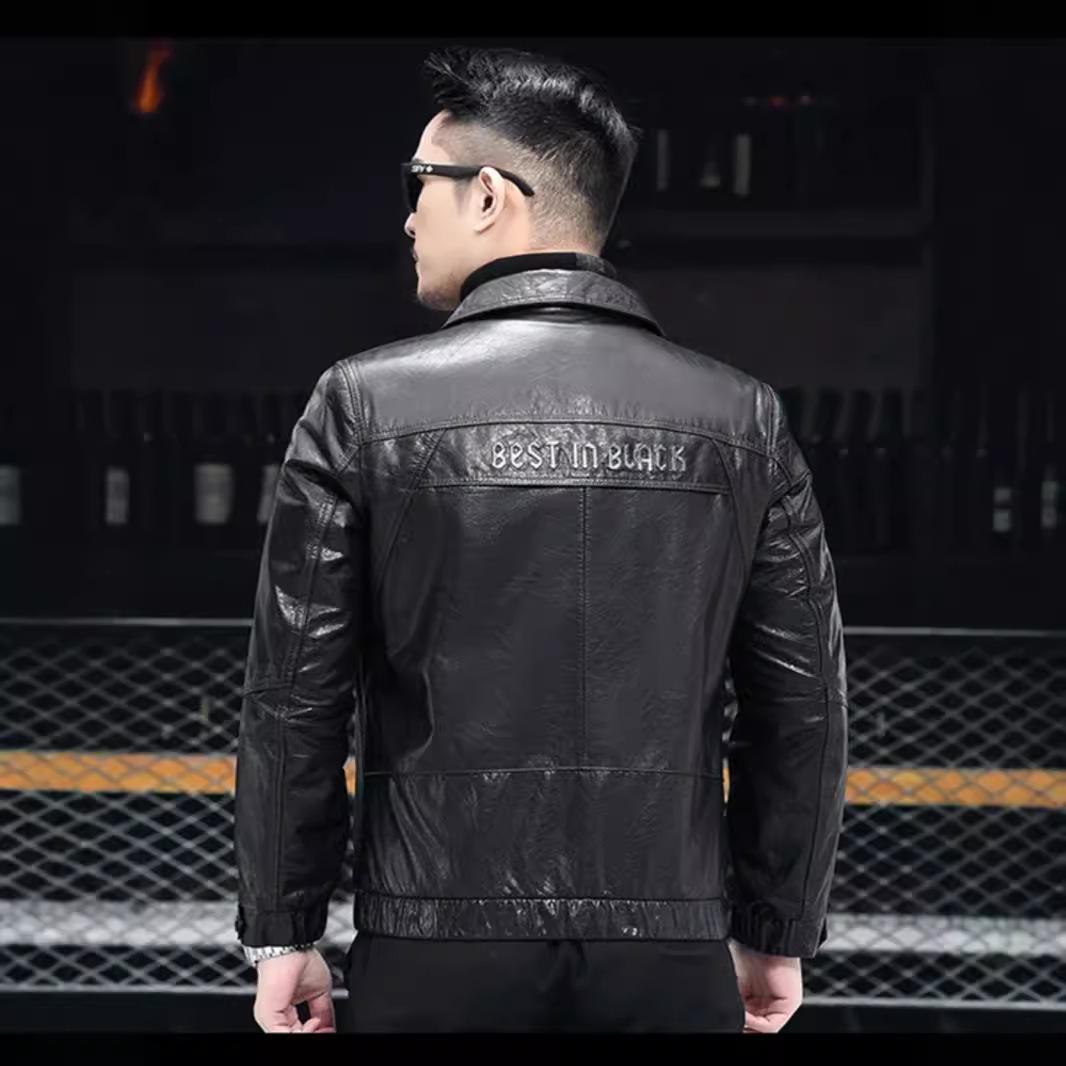 Куртка из коровьей кожи мужская новая кожаная куртка с лацканами пальто кожаная куртка — фото 5