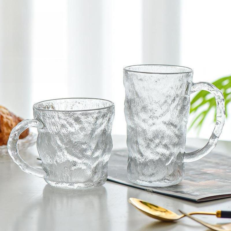 10.3oz/13.7oz Glacier Shaped Glass Cup with Handle Heat-resistant Tea Cup Party Water Bottle Juice Beverage Cups Cold Drink Mug