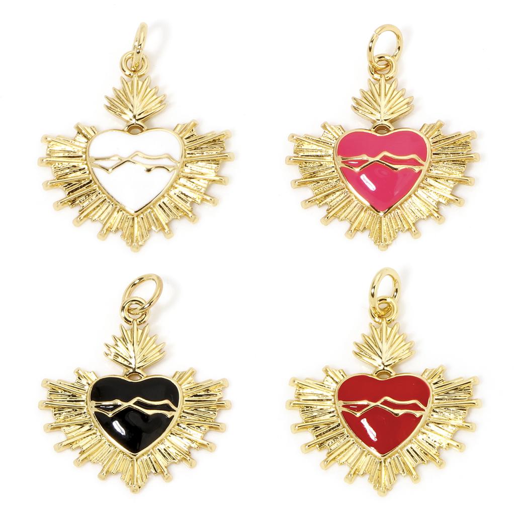 1 Piece 18K Gold Plated Multicolor Ex Voto Heart Enamel Pendants Brass Religious Heart Charms for Necklace Making 24mm x 20mm