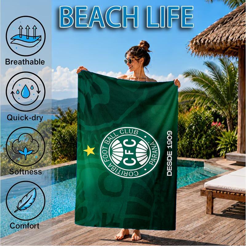 Green Football Club Emblem Printed Microfiber Beach Towel, Soft And Absorbent, Quick-Dry, Ideal for Summer Travel, Beach Essential, Swimming Pool
