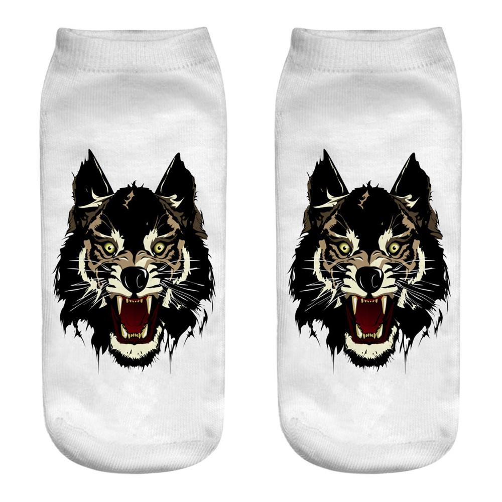 Cute Casual Work Business Cotton Socks 3D Wolf Head Print Medium Sports Socks 