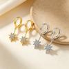 S925 Sterling Silver Eight-Pointed Star Rhinestone Snowflake Dangle Earrings for Women