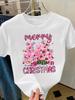(Asian Size) Merry Christmas Fashion Short Sleeve T-shirts Plaid Tree 90s Women's Top O-neck T Shirt Print Casual New Year Clothing Graphic Tee