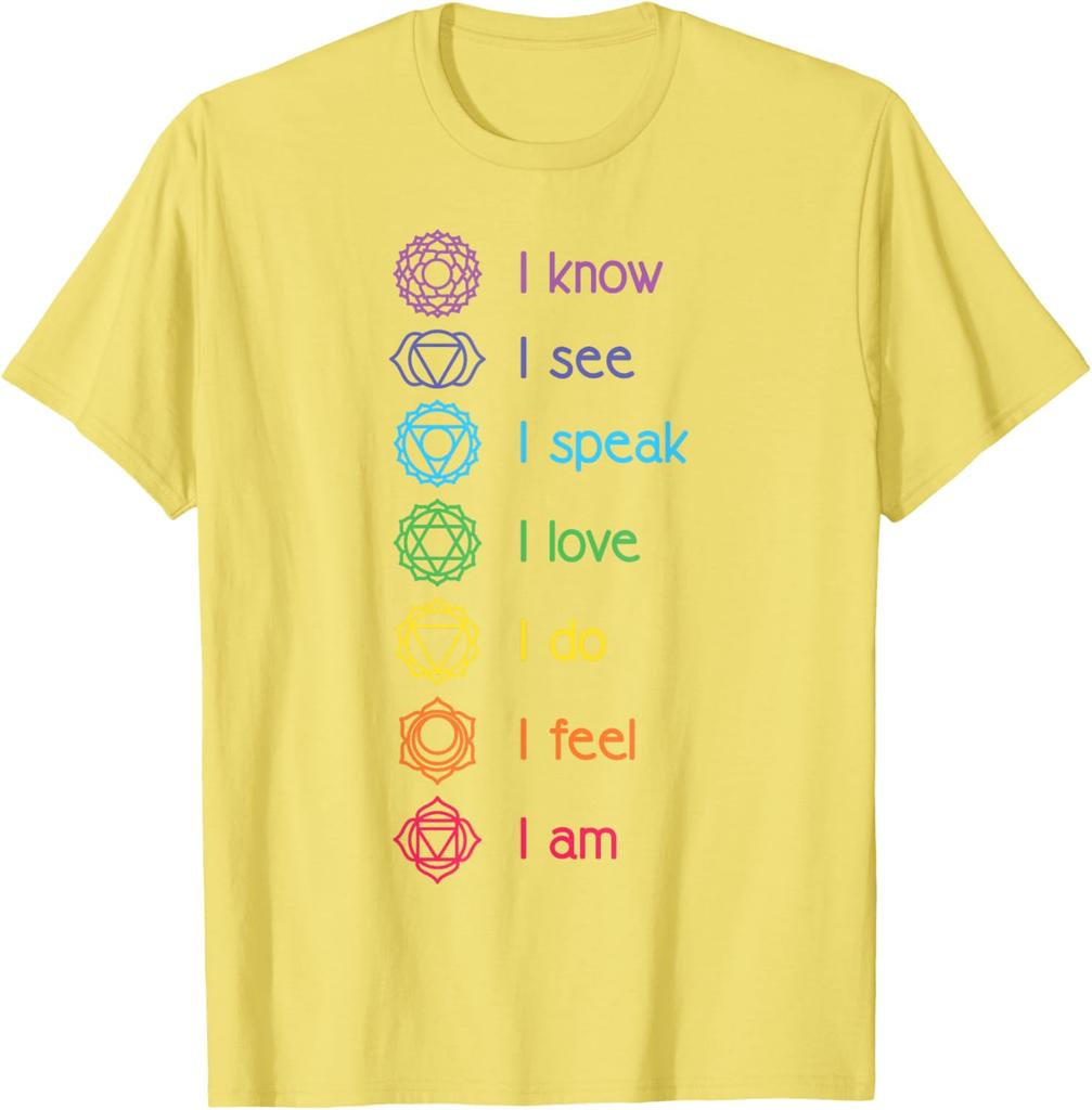 Chakra Affirmationen Ich Weiß Ich Sehe Ich Spreche Yoga Meditation Grafik T-Shirt Weiche Baumwolle Lässiges Oberteil