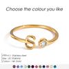 EMANCO Birthstone Initial Custom Ring Open End Ring Stainless Steel Name Custom Jewelry Women's Ring