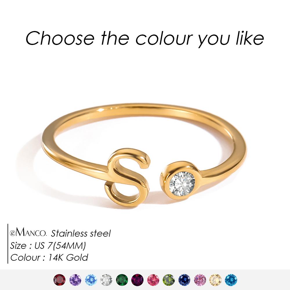EMANCO Birthstone Initial Custom Ring Open End Ring Stainless Steel Name Custom Jewelry Women's Ring