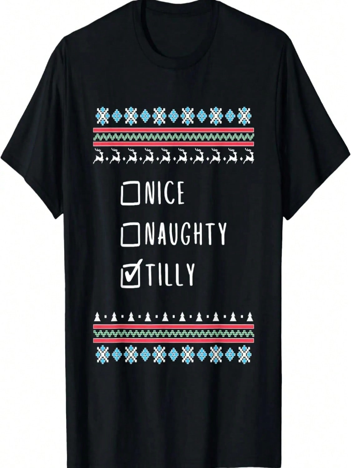 Nice, Naughty, Tilly Christmas Ugly Sweater Style T-Shirt S разноцветный