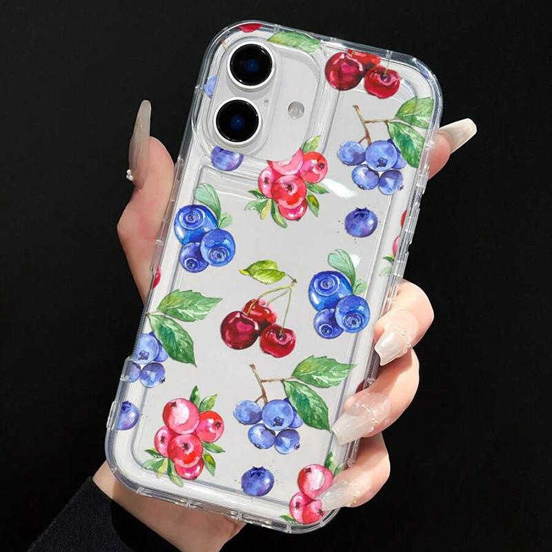 Summer Fruit Blue Berry Cherry Print Phone Case for IPhone 16 15 14 13 11 12 Mini Pro Max 16e X XS XR 7 8 Plus SE2 Clear Cover