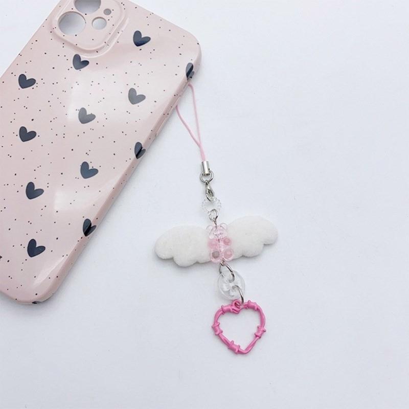 Bowknot Heart Pendant Cellphone Strap Phone Chain Detachable Beaded Phone Lanyard Handmade Keychains for Wallet Bag