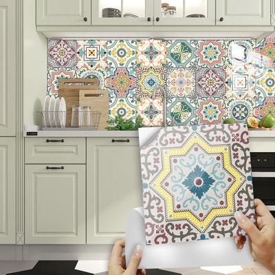 10pcs Boho Kitchen Tile Sticker, Vinyl Backsplash Bohemian DIY Self-adhesive Waterproof Bathroom Wall Sticker For Living Room