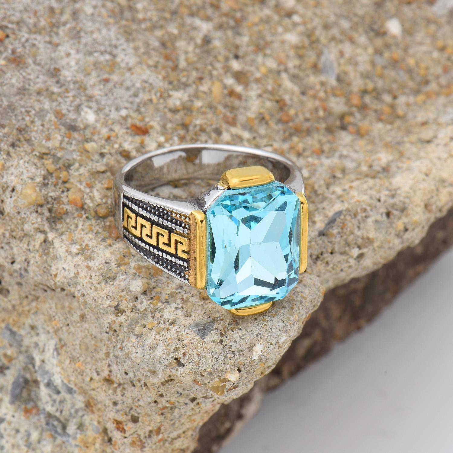 Мужские высококачественные винтажные кольца из нержавеющей стали с драгоценными камнями, ювелирные изделия 8