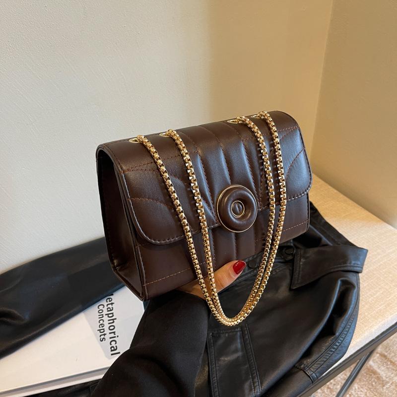 Solid Color Autumn 2025 New Retro Simple Casual Chain Texture Crossbody Shoulder Small Square Women's Bag