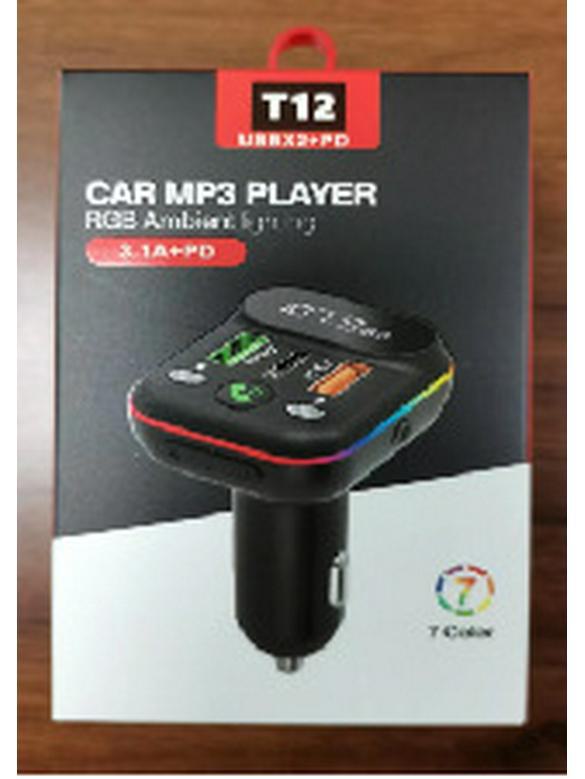 Carregador de carro T12 Bluetooth MP3 Player: Isqueiro, som sem perdas, carregamento rápido PD.