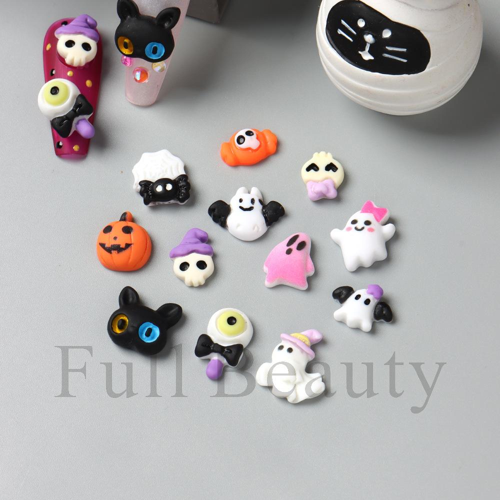 New Nail Art Accessories Halloween Cartoon Cute Resin Ghost Skull Candy Bat Nail Accessories