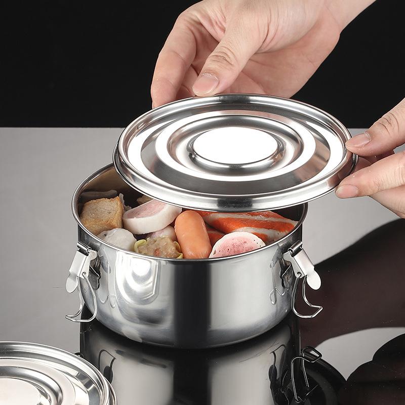 Stainless Steel Round Lunch Box Portable Sealed Microwave Bento Box with Buckle Leakproof Food Container Fresh-Keeping Box