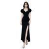 Sexy dress low cut sexy temperament KTV evening dress long foot bath technician split fork fishtail dress women