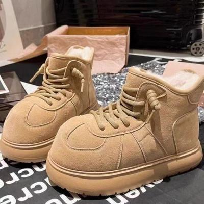 Big Head Thick-soled High-top Snow Boots Fashionable Women's Autumn and Winter New Matte Lace-up Short Boots Children's Tide